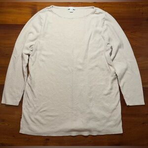 J. Jill Petites Womens Beige Waffle Knit Long Sleeve Round Neck Sweatshirt Sz L